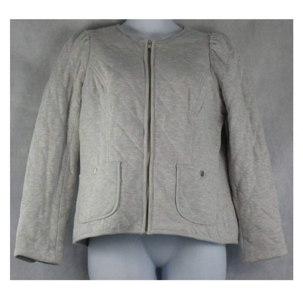 Charter Club Women's Quilted Zip-Front Knit Jacket, Slate Heather Gray, Large